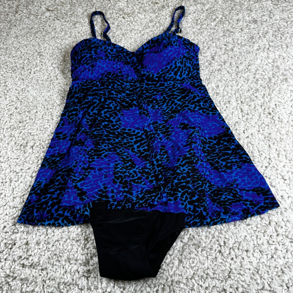 Shore Shapes Swimwear One Piece Dress Blue Black Animal Print‎ Adjustable Straps